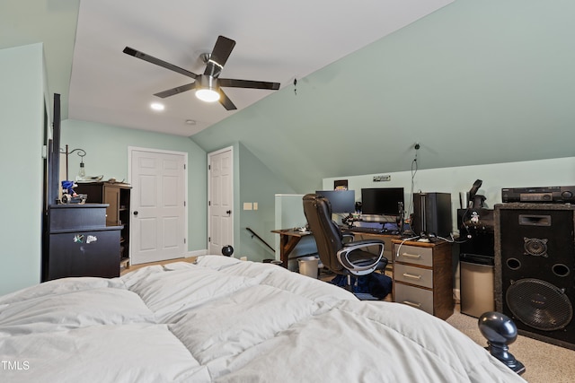 bedroom featuring a ceiling fan and vaulted ceiling