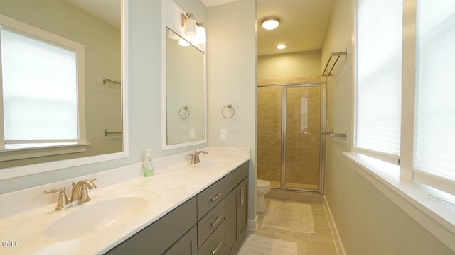 full bathroom featuring a shower stall, a sink, and a healthy amount of sunlight