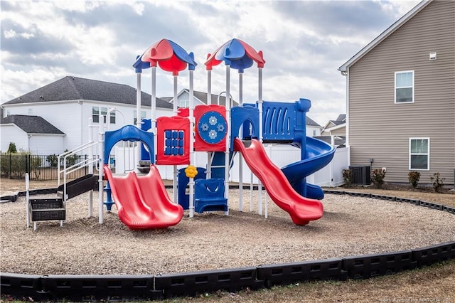 view of jungle gym featuring central AC unit