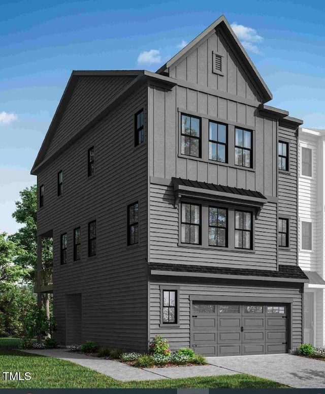 view of property exterior featuring board and batten siding and an attached garage