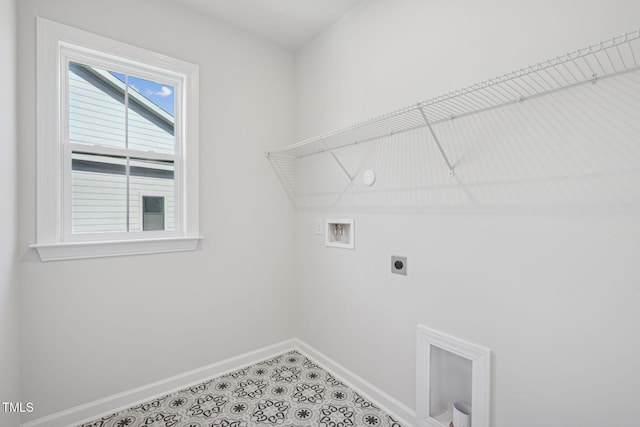 laundry room with hookup for a washing machine, baseboards, laundry area, and electric dryer hookup