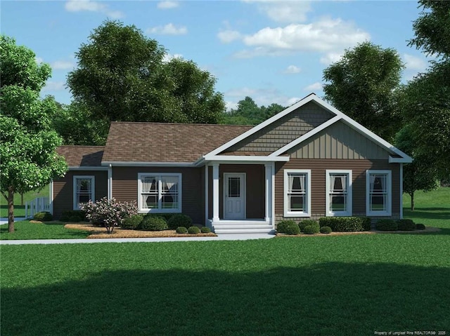 view of front of property with board and batten siding and a front yard