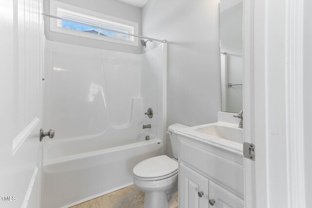 bathroom with shower / bath combination, vanity, and toilet