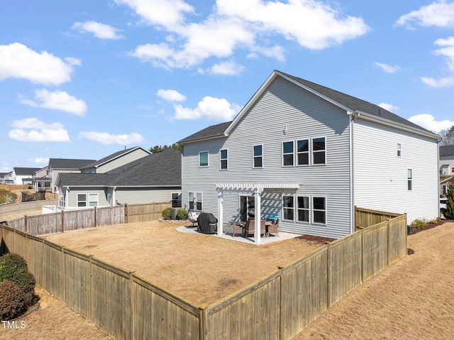 3356 Longleaf Estates Dr, Raleigh, NC 27616 - rear view of property featuring a fenced backyard, a residential view, a pergola, and a patio