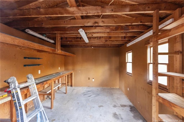 basement featuring a workshop area