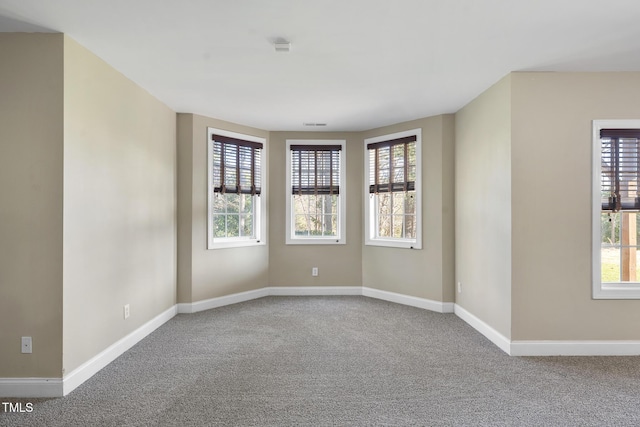 spare room with carpet, plenty of natural light, and baseboards