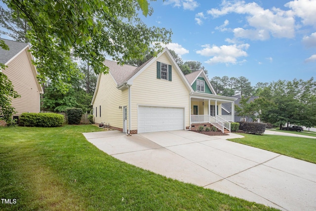 1208 Dunn Creek Xing, Wake Forest, NC 27587 - traditional-style home featuring a porch, concrete driveway, a front lawn, and a garage