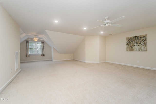1208 Dunn Creek Xing, Wake Forest, NC 27587 - additional living space featuring ceiling fan, light carpet, recessed lighting, lofted ceiling, and baseboards