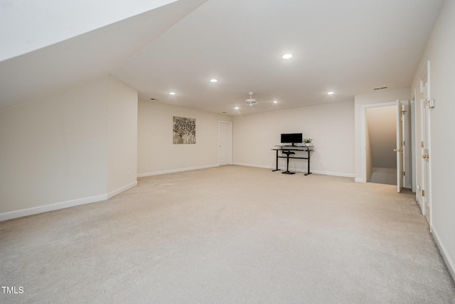 1208 Dunn Creek Xing, Wake Forest, NC 27587 - basement with light colored carpet, a ceiling fan, recessed lighting, baseboards, and a desk