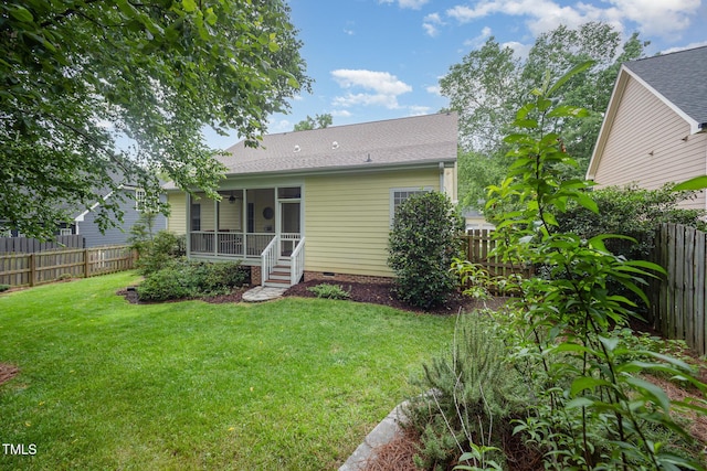 1208 Dunn Creek Xing, Wake Forest, NC 27587 - back of house with a sunroom, a shingled roof, and crawl space