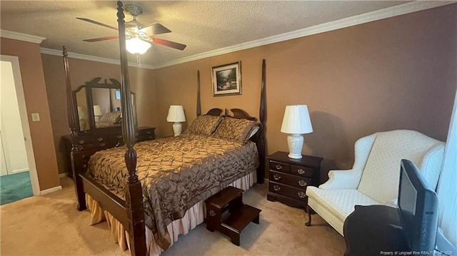 107 Oakmont Dr, Clinton, NC 28328 - bedroom with light colored carpet, ornamental molding, and a textured ceiling