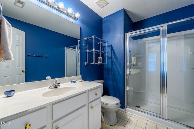 full bath with visible vents, a shower stall, and tile patterned floors