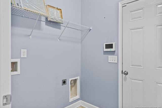 clothes washing area featuring washer hookup, laundry area, hookup for an electric dryer, and baseboards