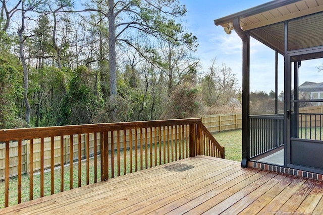 wooden terrace featuring fence