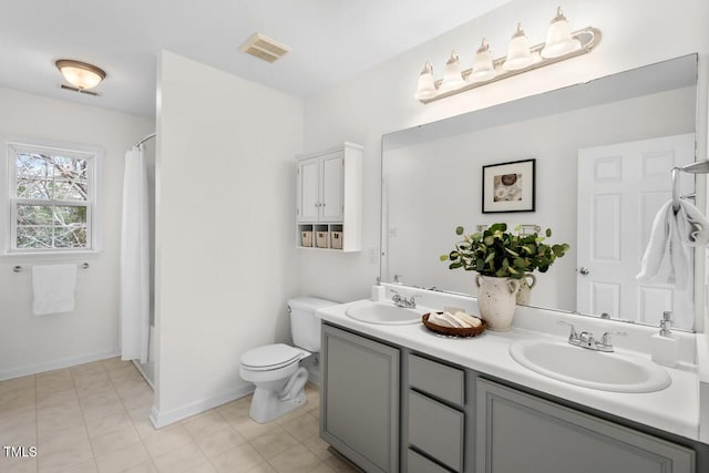 full bath featuring a sink, visible vents, and toilet