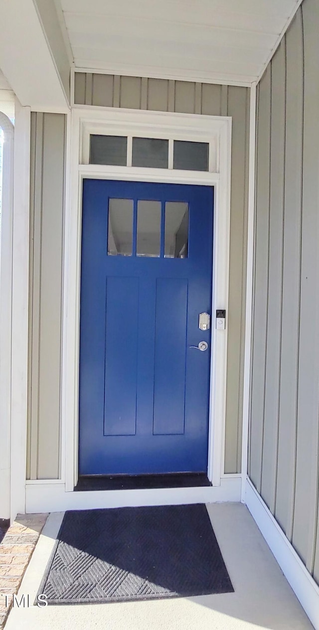 entrance to property with board and batten siding