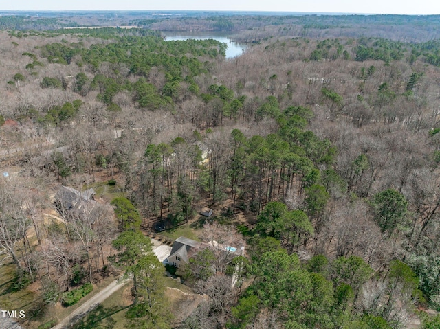 bird's eye view with a view of trees and a water view