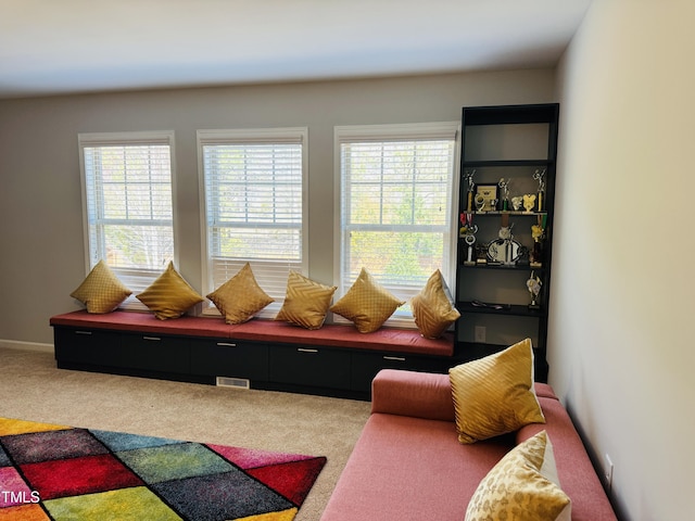 interior space featuring carpet floors and visible vents