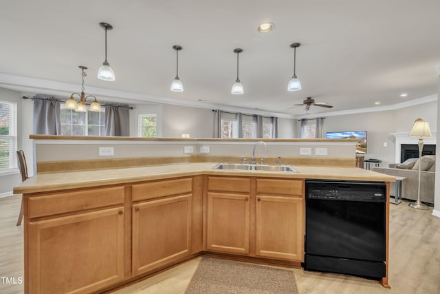 kitchen with plenty of natural light, black dishwasher, a sink, and open floor plan