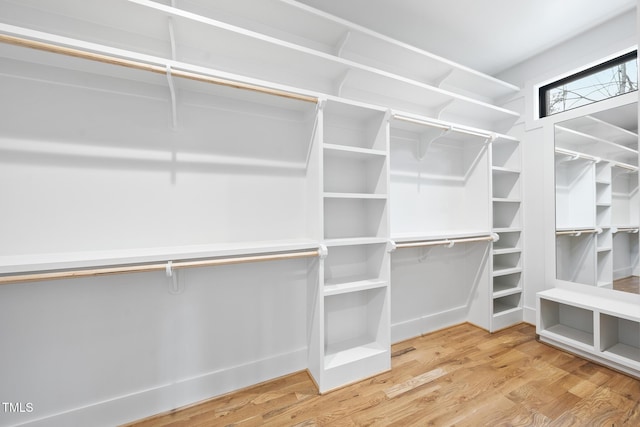 walk in closet with wood finished floors