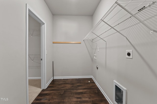 717 Tailrace Falls Ct, Wake Forest, NC 27587 - laundry area with washer hookup, wood finished floors, hookup for an electric dryer, baseboards, and heating unit