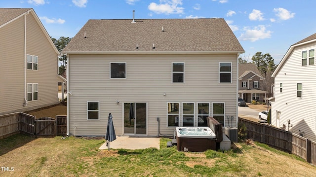 717 Tailrace Falls Ct, Wake Forest, NC 27587 - rear view of property with a hot tub, a patio, a gate, a shingled roof, and central air condition unit
