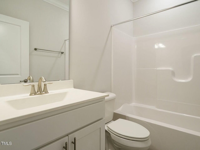 full bathroom with shower / bathtub combination, toilet, and vanity