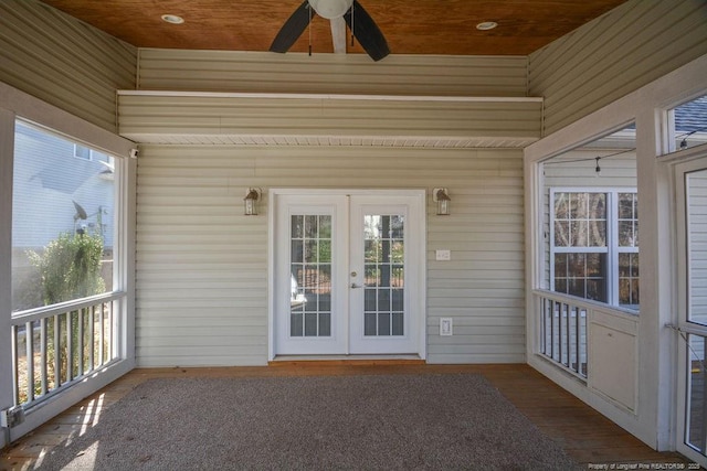 exterior space with ceiling fan and french doors