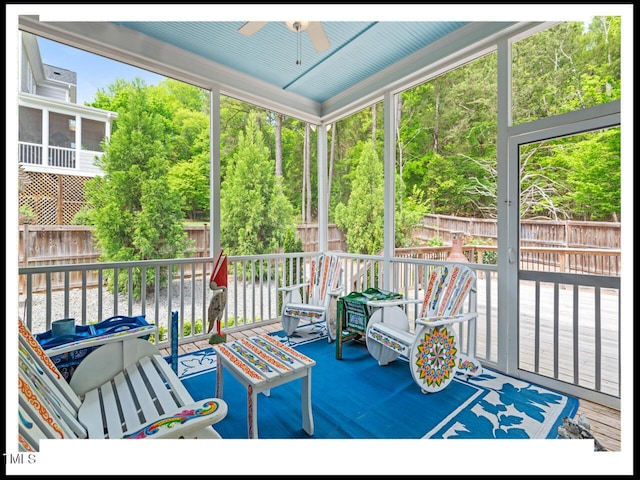 sunroom with a ceiling fan