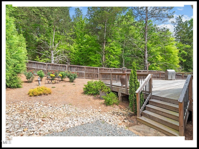 view of yard featuring a deck and a fenced backyard