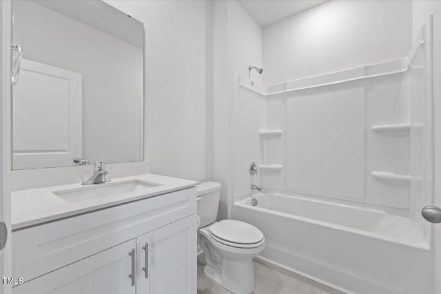 full bath featuring bathing tub / shower combination, vanity, and toilet