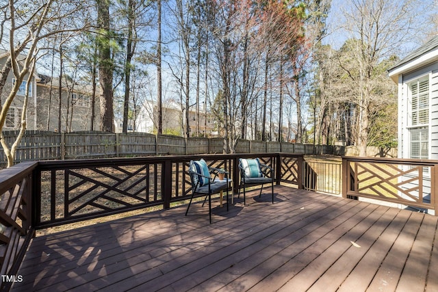 deck with a fenced backyard