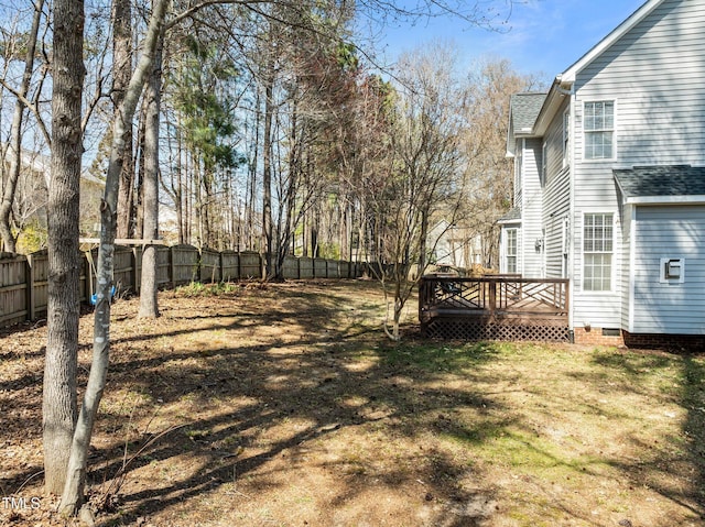 view of yard featuring a wooden deck and a fenced backyard