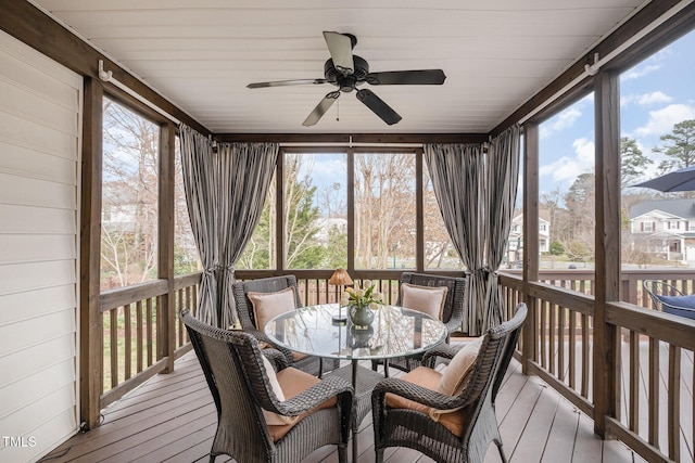 sunroom / solarium featuring ceiling fan