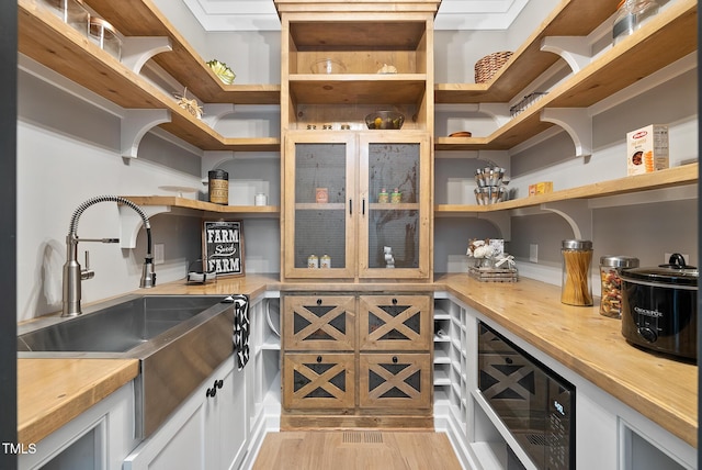 storage area featuring a sink and wine cooler