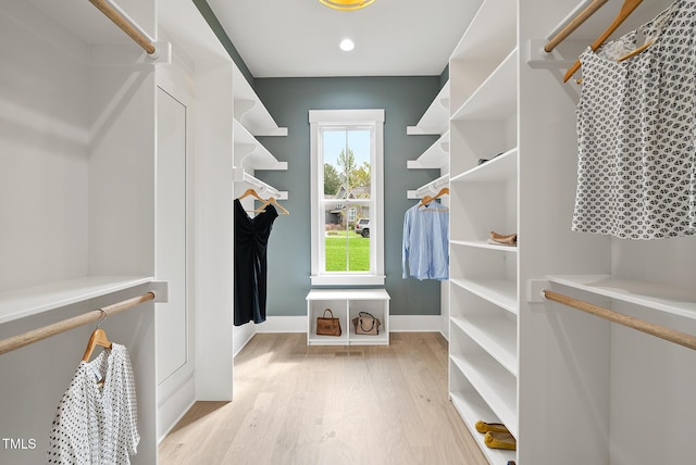 spacious closet featuring light wood-style floors