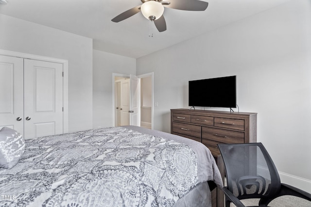 bedroom featuring a closet and ceiling fan