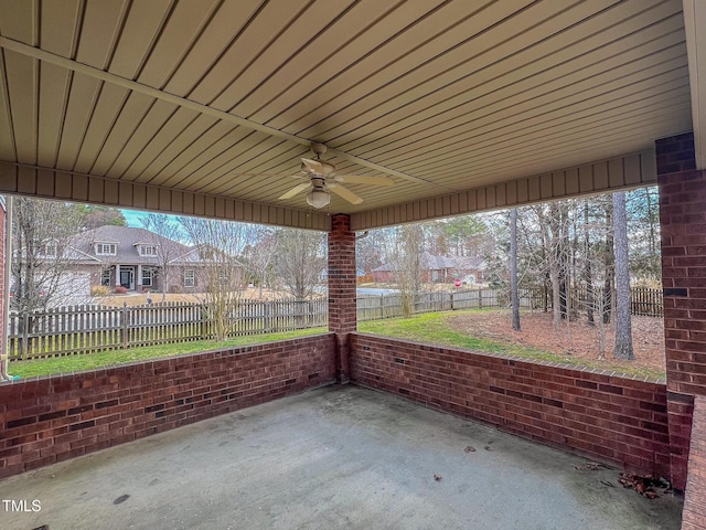 view of patio featuring a ceiling fan and a fenced backyard