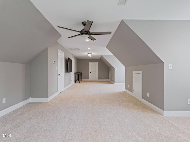 93 Shoreline Dr, Princeton, NC 27569 - additional living space with baseboards, light colored carpet, a ceiling fan, and vaulted ceiling