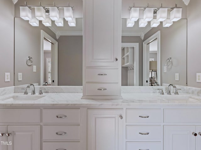93 Shoreline Dr, Princeton, NC 27569 - bathroom featuring a sink, double vanity, and crown molding