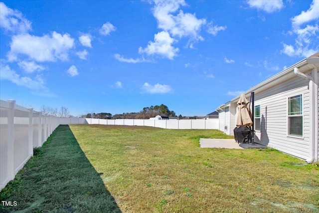 view of yard with a fenced backyard and a patio area