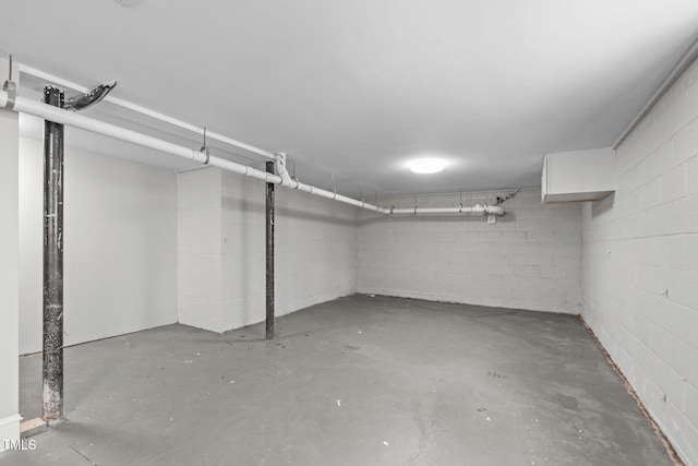 unfinished basement with concrete block wall