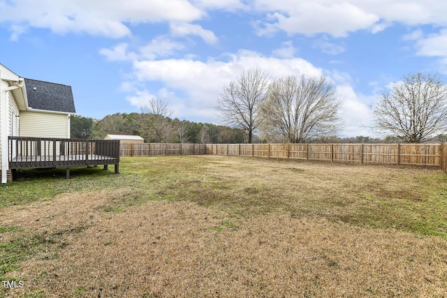 view of yard featuring a deck and a fenced backyard