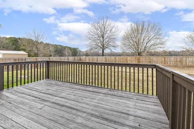 wooden terrace with a fenced backyard and a yard