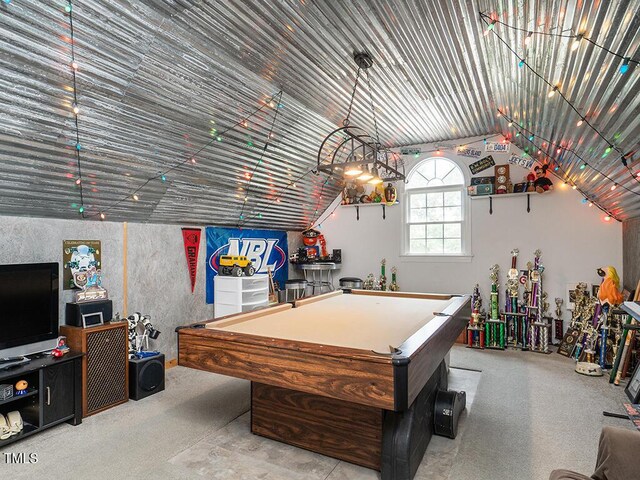 506 Wildwood Ln, Graham, NC 27253 - rec room with billiards and vaulted ceiling