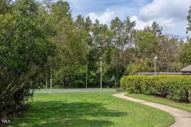 view of community with a lawn and community basketball court