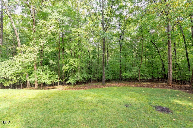 view of yard with a forest view