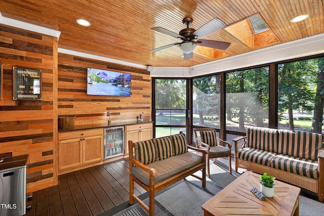 2514 Mcgowan Ct, Wake Forest, NC 27587 - sunroom featuring beverage cooler and a skylight