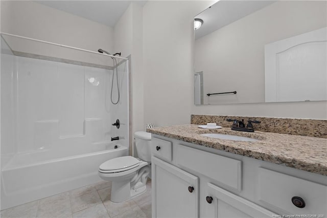 bathroom with tile patterned floors, toilet, bathtub / shower combination, and vanity