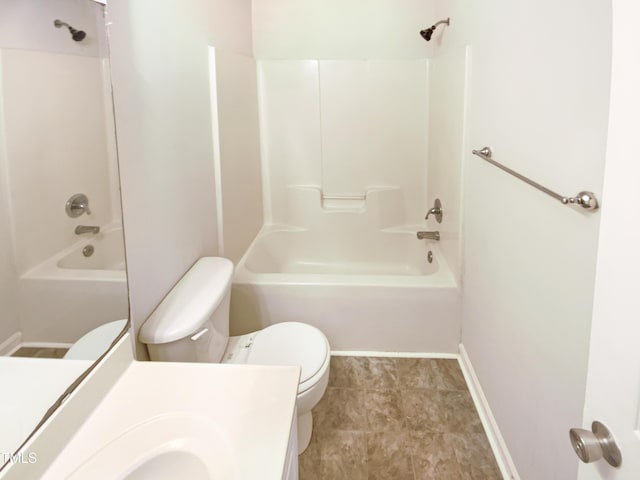1125 Field Meadows Dr, Zebulon, NC 27597 - bathroom with vanity, shower / tub combination, toilet, and baseboards